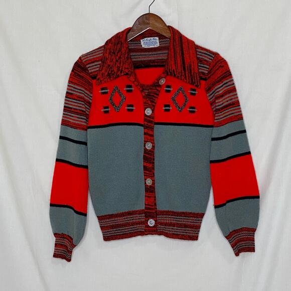 Tribal Knit Mock Sweater Set Size Small Acrylic Vintage 1980s Made in Korea - Picture 1 of 7
